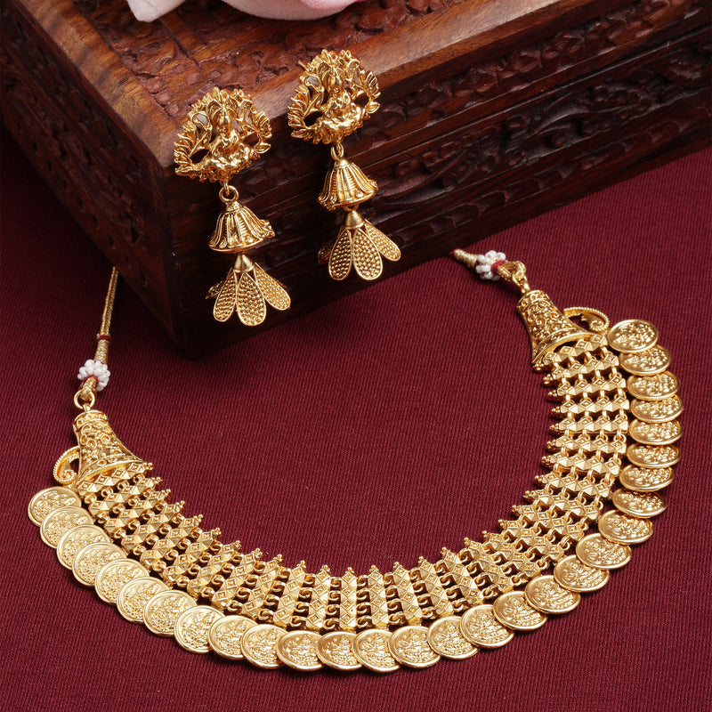 Gold-Plated Lakshmi Coin Necklace Jewellery Set