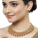 Gold-Plated Floral Design Green Artificial Stones Studded and Beads Beaded Jewellery Set