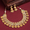 Gold-Plated Floral Design Green Artificial Stones Studded and Beads Beaded Jewellery Set