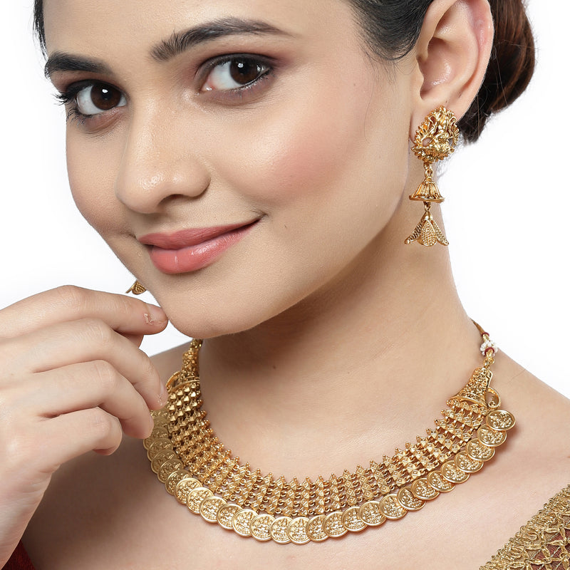 Gold-Plated Lakshmi Coin Necklace Jewellery Set