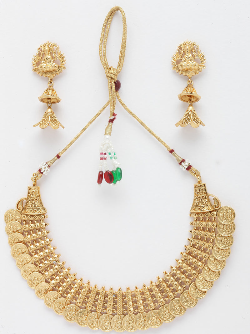 Gold-Plated Lakshmi Coin Necklace Jewellery Set