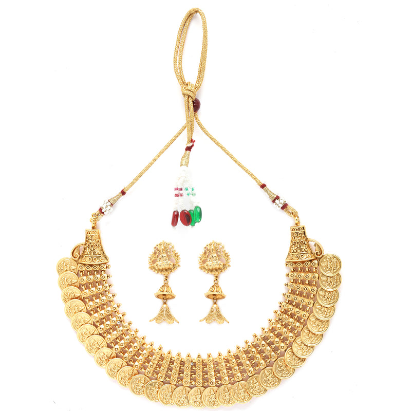 Gold-Plated Lakshmi Coin Necklace Jewellery Set