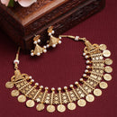 Gold-Plated Lakshmi Coin Necklace with White Pearls Studded and Beaded Jewellery Set
