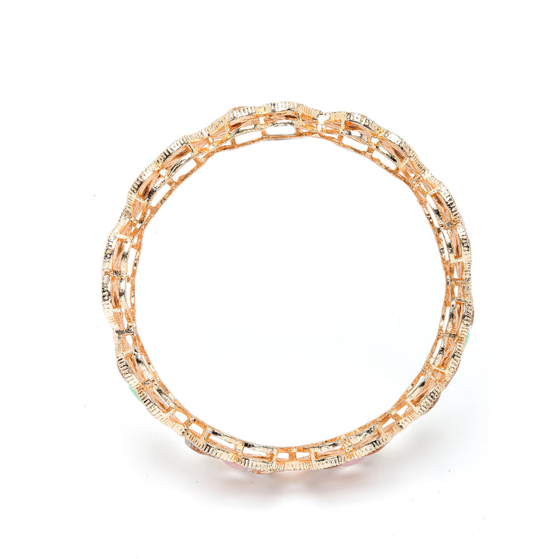 Rose Gold Plated Set Of 2  Traditional Kundan Studded Floral Design Bangle Set