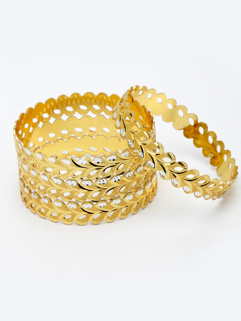 Gold Plated Leaf Design Set Of 4 Traditional Stylish Bangle Set