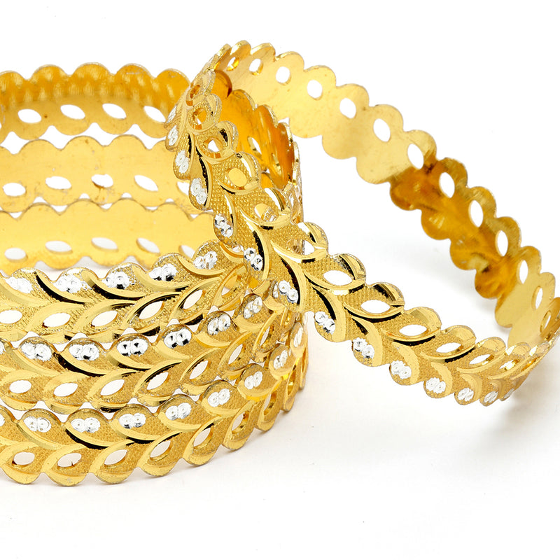 Gold Plated Leaf Design Set Of 4 Traditional Stylish Bangle Set