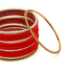 Gold-Plated Red Matte Finish Velvet White American Diamonds Studded Bangles Set Of 36