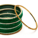 Gold-Plated Green Matte Finish Velvet White American Diamonds Studded Bangles (Set Of 36)