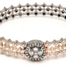 Rose Gold Plated American Diamond Studded Intricate Design Cuff Bracelet Combo With Adjustable  Ring