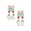 Silver-Toned & Pink Rhodium-Plated American Diamond Studded Pearl Jewellery Set