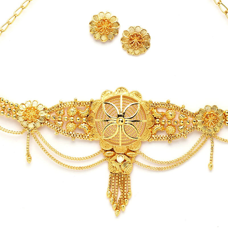 Gold Plated Choker Necklace Set with Earring Jewellery