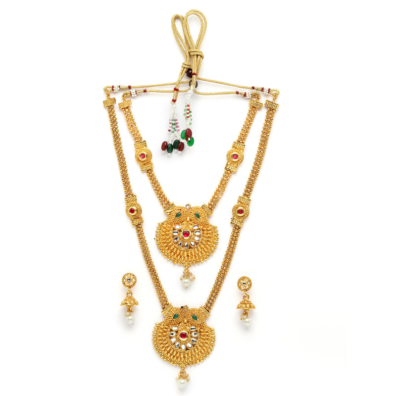 Gold Plated Traditional Dual Pearl Necklace Set Wedding Jewellery