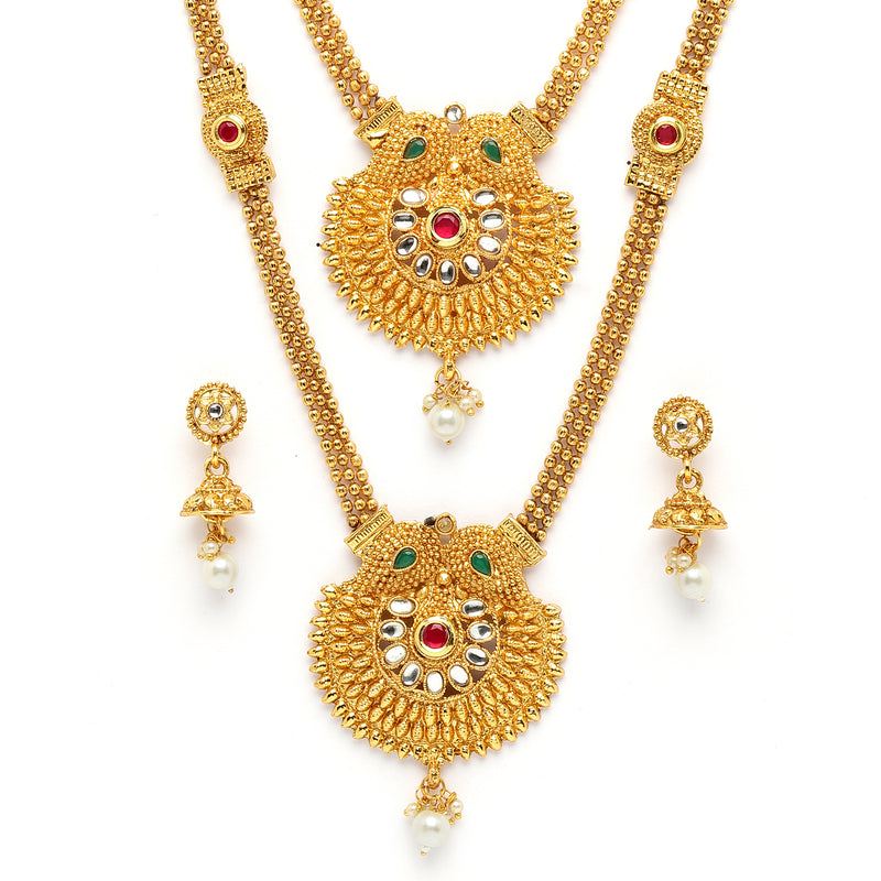Gold Plated Traditional Dual Pearl Necklace Set Wedding Jewellery