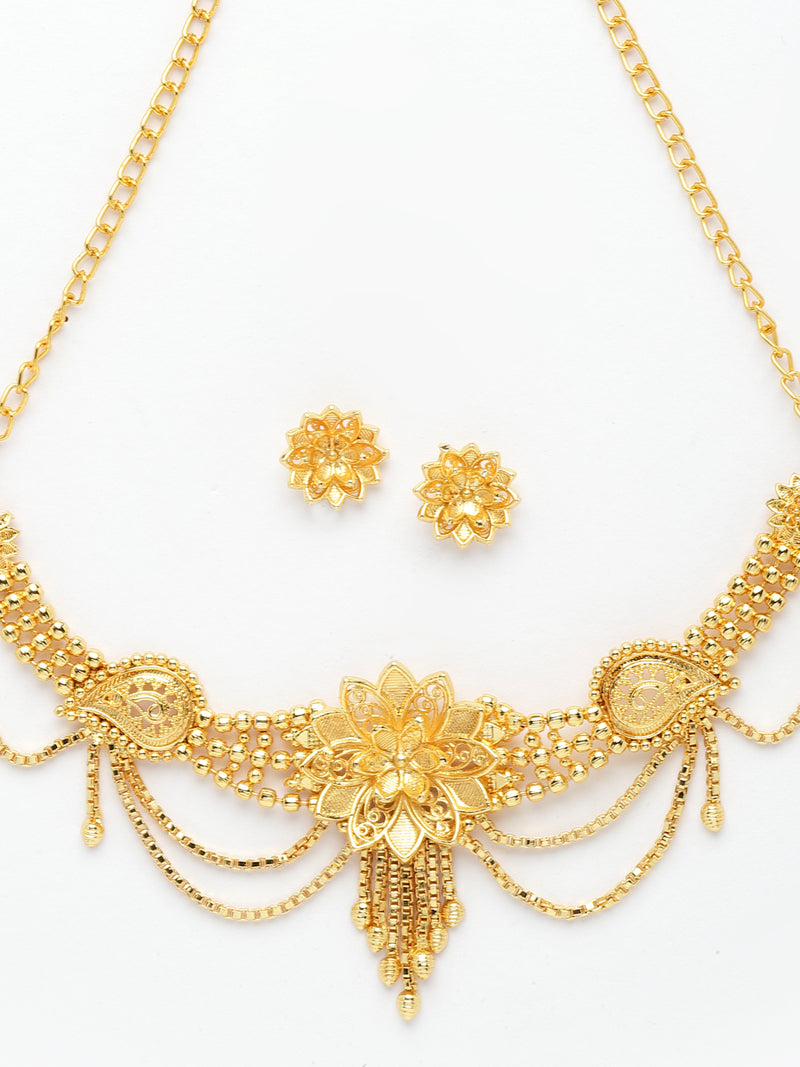 Gold Plated Choker Necklace Set with Earring Jewellery
