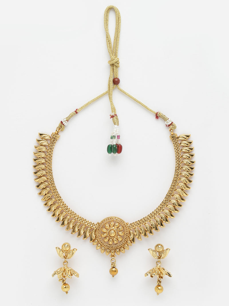 Gold-Plated Intricate Design Temple Necklace