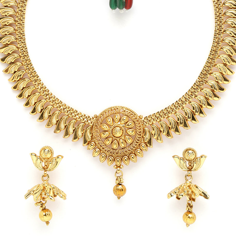 Gold-Plated Intricate Design Temple Necklace