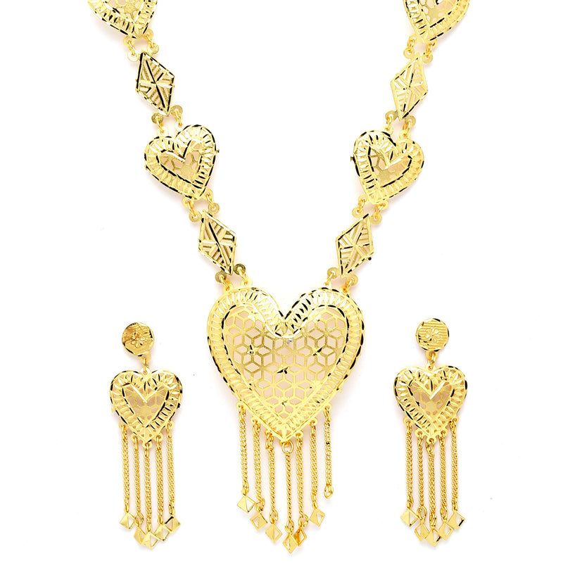 Gold-Plated Heart Shaped Necklace With Ring & Earring