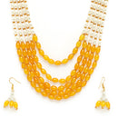 Gold-Plated Off-White & Yellow Pearl Beaded 5-Layered Jewellery Set