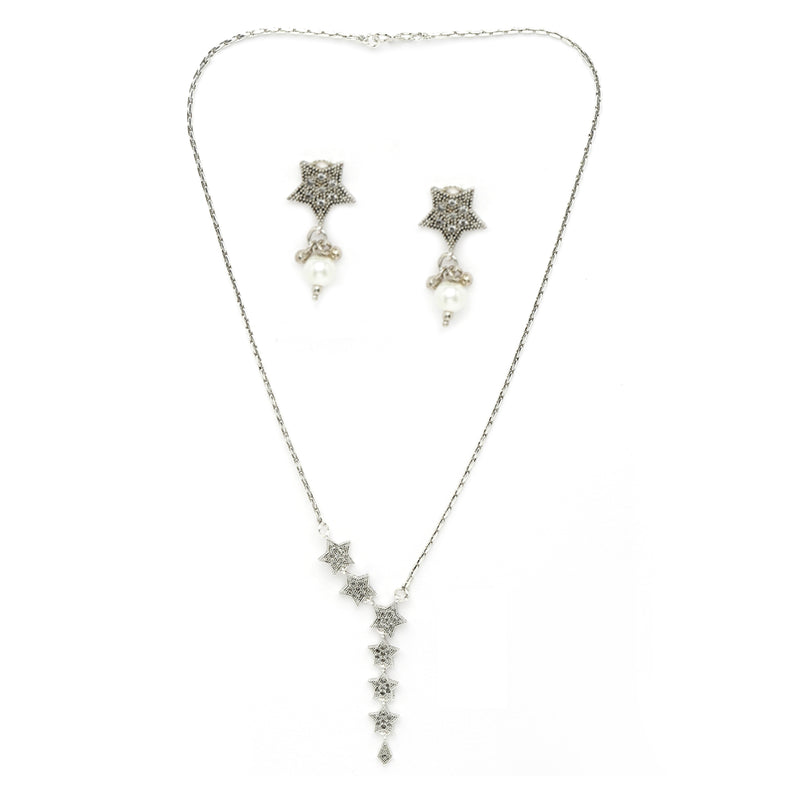 Rhodium-Plated with Silver-Tone Silver CZ Studded Handcrafted Jewellery Set