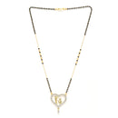 Heart Sharped Design White Gold-Plated American Diamond Studded Beaded Mangalsutra