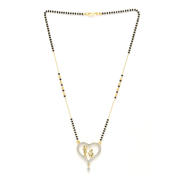 Heart Sharped Design White Gold-Plated American Diamond Studded Beaded Mangalsutra
