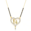 Heart Sharped Design White Gold-Plated American Diamond Studded Beaded Mangalsutra