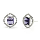 Rhodium Plated Silver Toned Violet American Diamond Studded Pendant Combo With Ring