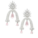 Rhodium-Plated Pink American Diamond studded Quirky Handcrafted Drop Earrings