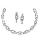 Rhodium-Plated White American Diamonds Studded Cubical Necklace & Earrings Jewellery Set