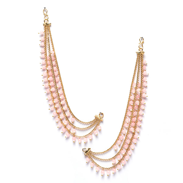 Gold-Plated Pink Pearls studded Ear Chains