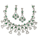 Rhodium-Plated Green American Diamond Studded Quirky Design Necklace with Earrings Jewellery Set