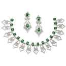 Rhodium-Plated Green American Diamond Studded Tempted Necklace & Earrings Jewellery Set