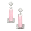 Rhodium-Plated Pink American Diamond studded Rectangular Shaped Drop Earrings
