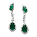 Rhodium-Plated Green & White American Diamond studded Teardrop Shaped Classic Drop Earrings
