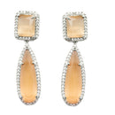 Rhodium-Plated Orange & White American Diamond studded Teardrop Shaped Drop Earrings