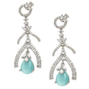 Rhodium-Plated Sky Blue American Diamond studded Teardrop & Quirky Shaped Drop Earrings