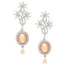 Rhodium-Plated Orange American Diamond studded Contemporary Drop Earrings