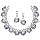 Rhodium-Plated Navy Blue American Diamond Studded Classic Necklace with Earrings Jewellery Set