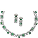 Rhodium-Plated Green American Diamonds Studded Boxy Necklace & Earrings Jewellery Set