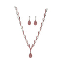 Silver-Plated Pink & White Cubic Zirconia Studded Teardrop Shaped Necklace with Earrings Jewellery Set