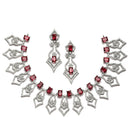 Rhodium-Plated Red American Diamond Studded Tempted Necklace & Earrings Jewellery Set