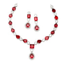 Rhodium-Plated Red American Diamond Studded Fashionable Necklace & Earrings Jewellery Set