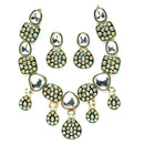 Gold-Plated Kundan Studded Green Enamelled Necklace With Earrings Jewellery Set