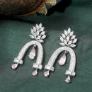 Rhodium-Plated Pink American Diamond studded Quirky Handcrafted Drop Earrings