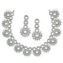 Rhodium-Plated White American Diamond Studded Classic Necklace with Earrings Jewellery Set