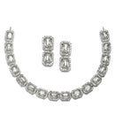 Rhodium-Plated White American Diamonds Studded Quadrate Shaped Necklace & Earrings Jewellery Set