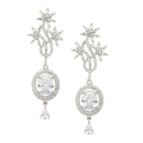 Rhodium-Plated White American Diamond studded Contemporary Drop Earrings