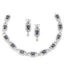 Rhodium-Plated Navy Blue American Diamonds Studded Cubical Necklace & Earrings Jewellery Set