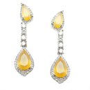 Rhodium-Plated Yellow & White American Diamond studded Teardrop Shaped Classic Drop Earrings