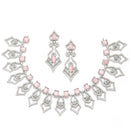 Rhodium-Plated Pink American Diamond Studded Tempted Necklace & Earrings Jewellery Set